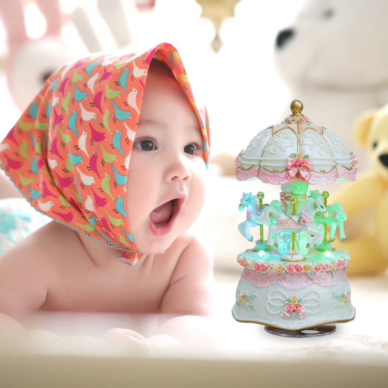Musfunny Carousel Music Box, Wind Up Musical Boxes with Horses Color Change LED Luminous Light for Daughter Birthday Valentine Gift Castle in The Sky - Image 4